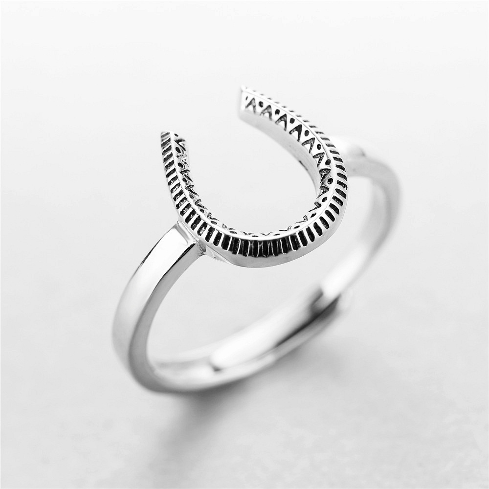 S925 Sterling Silver Retro U-shaped Horseshoe Ring