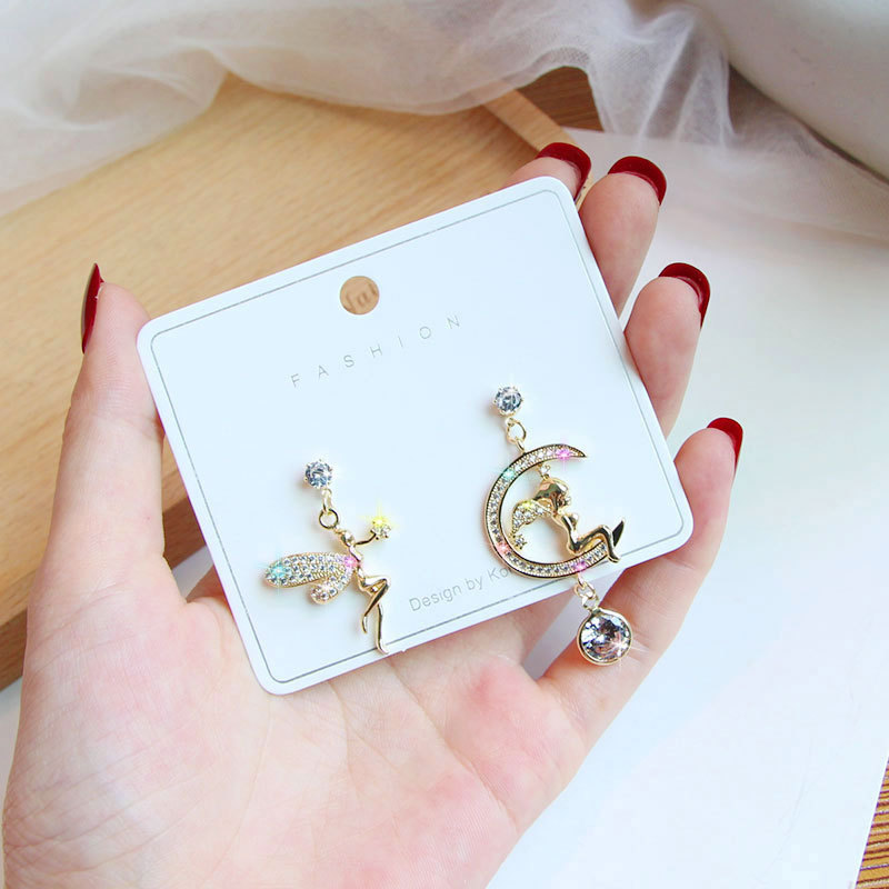 Zircon S925 Silver Needle Full Diamond Earrings Asymmetric