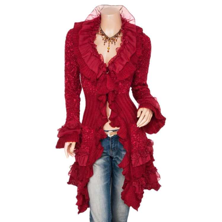 Single-breasted lace flared sleeve mid-length coat