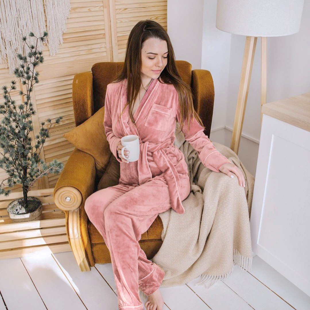 Knitted long-sleeved trousers nightgown