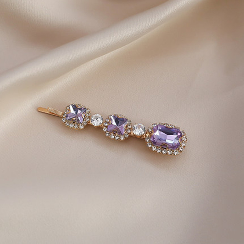 Vintage Sweet Purple Rhinestone Pearl Hairpin Three Rhinestones - Shop at LoveMi