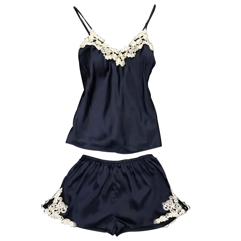 Two-piece embroidered sexy suspender shorts pajamas