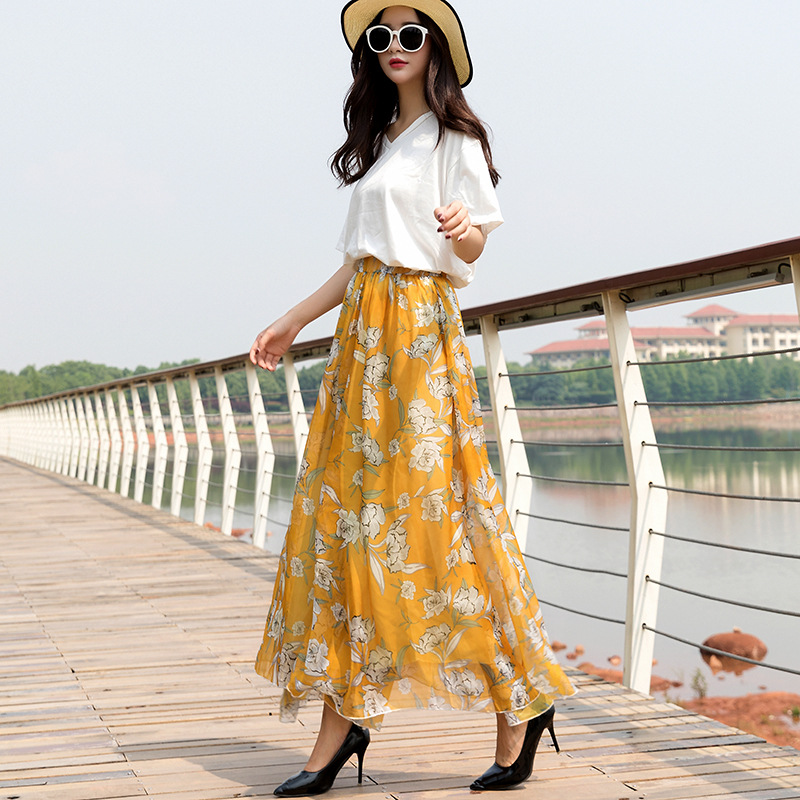 Chiffon high-waisted wide-leg pants