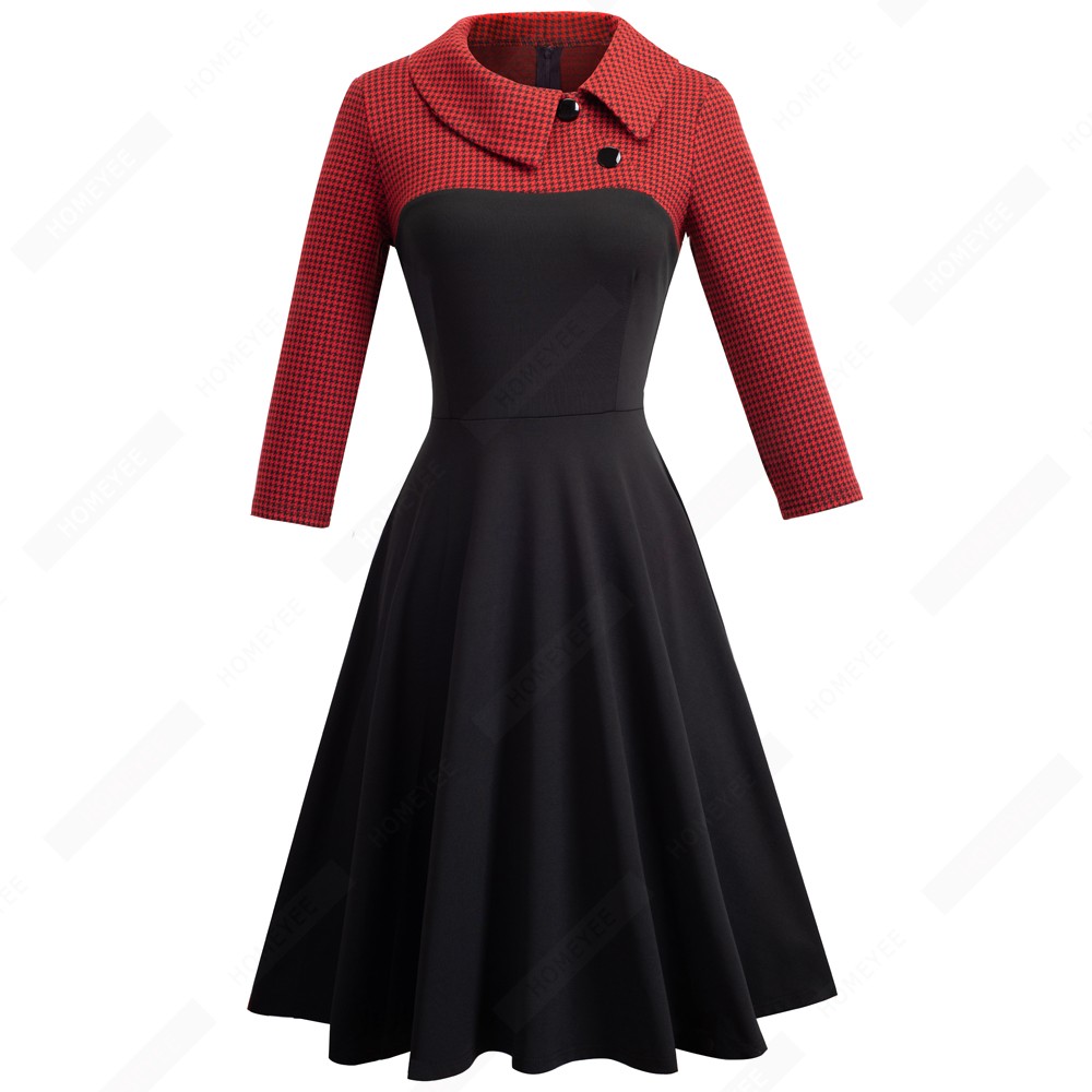 Contrast stitching lapel A-line dress