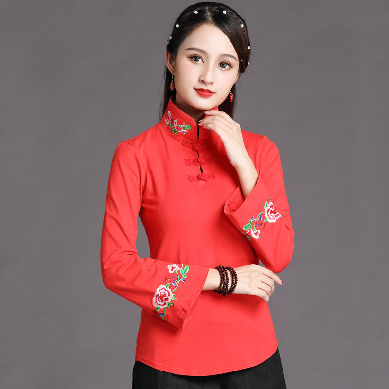 Ethnic Style Women's Stand-Up Collar Long Sleeves