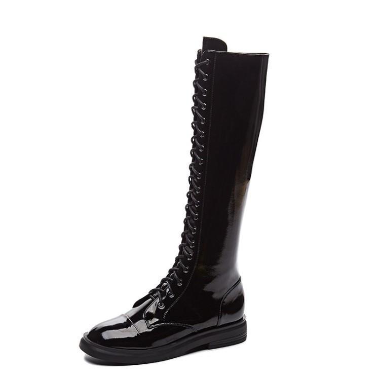 Lace up high boots Lace up leather knight boots Black - Shop at LoveMi