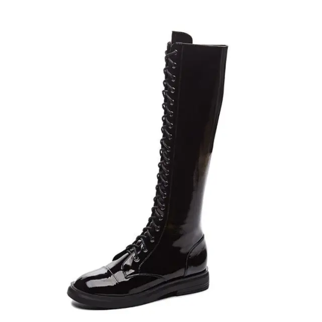 Lace up high boots Lace up leather knight boots Black - Shop at LoveMi