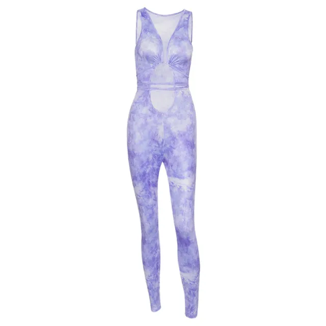 Tie dye suspender casual jumpsuit Purple - Shop at LoveMi