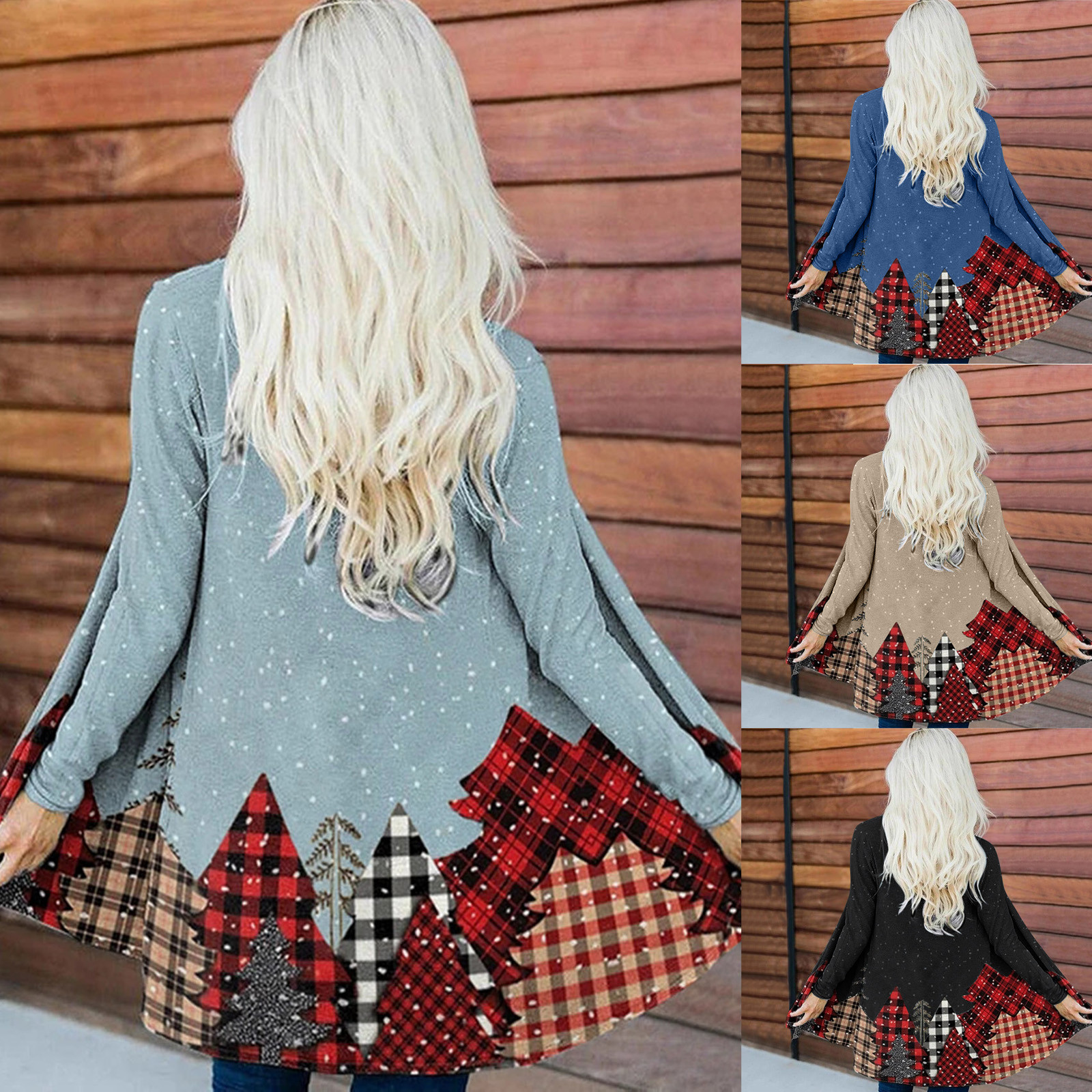 Christmas tree print stitching long-sleeved cardigan