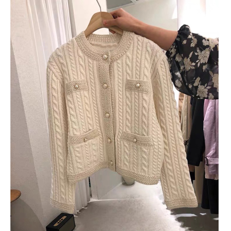 Korean Style Small Fragrance Pearl ButtonKnitted Cardigan