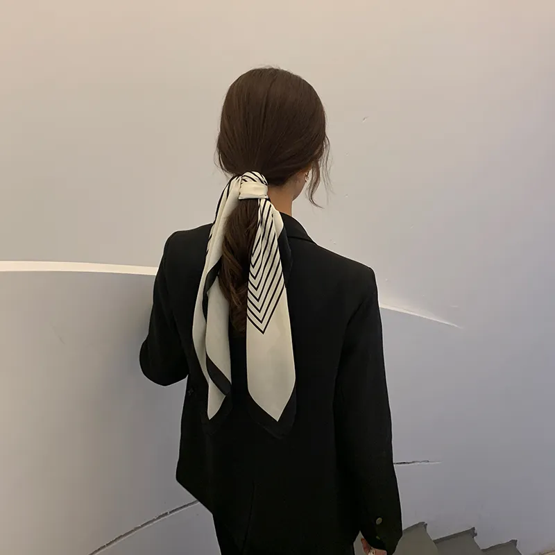 French retro ribbon silk scarf - Beige