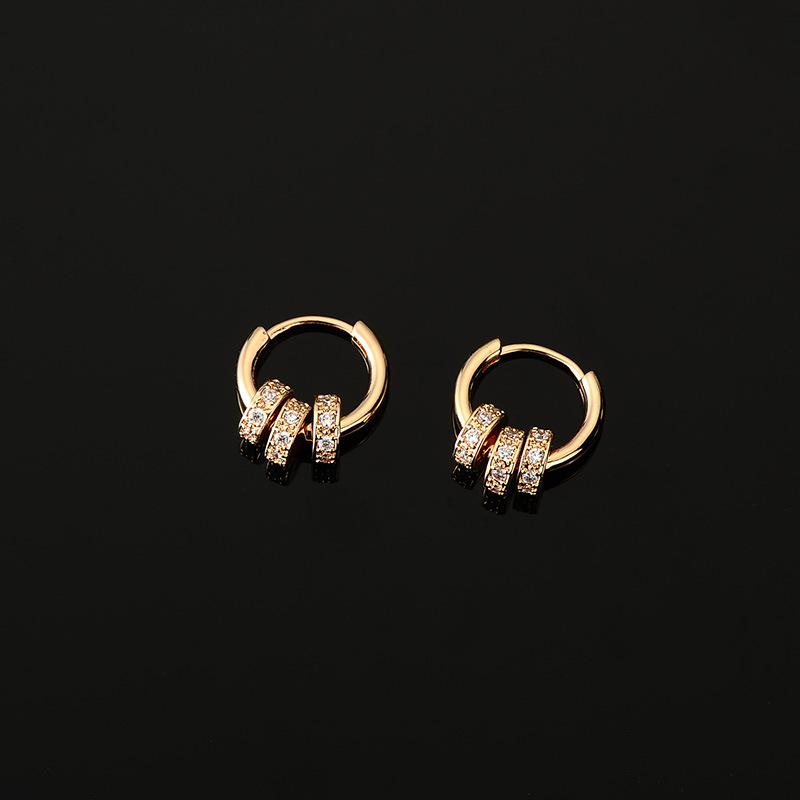 Silver Needle Three Circle Zirconium Retro Earrings