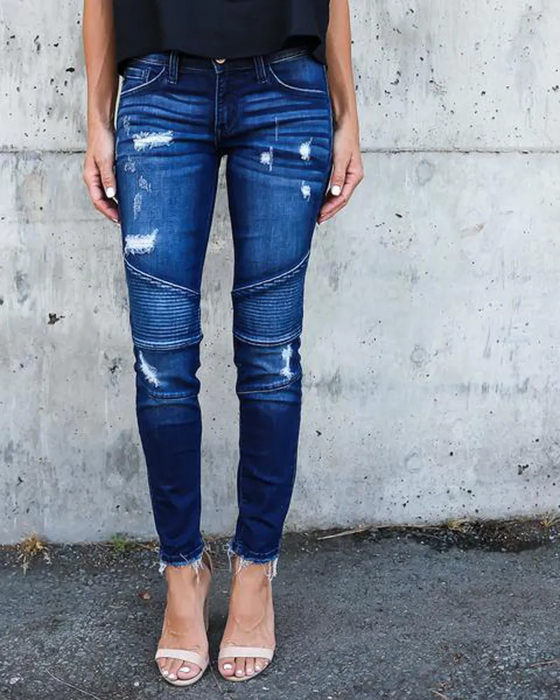 High waisted jeans with tassel belt - 2 Dark Blue