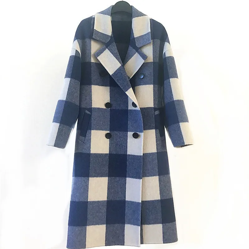 Women's double-sided cashmere coat - Blue White
