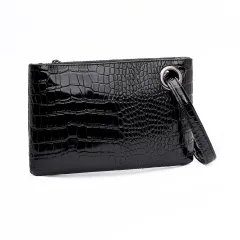 PU stone pattern bright face clutch - Black - View 1