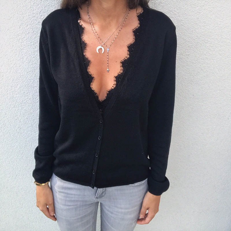 Deep V-neck single-breasted cardigan