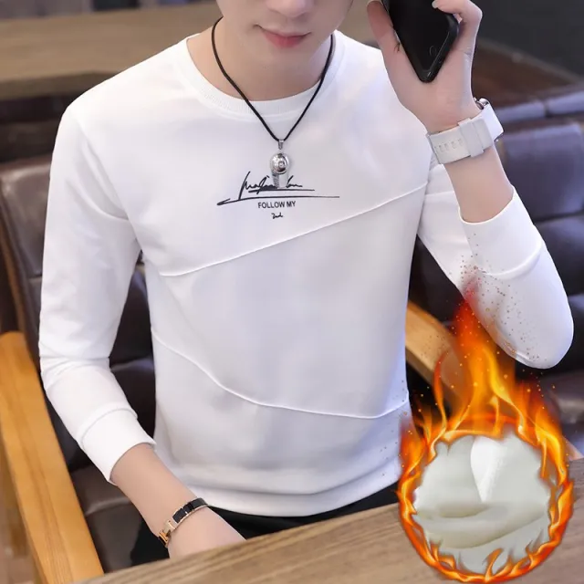 Plush padded round neck pullover long sleeves W06White - Shop at LoveMi