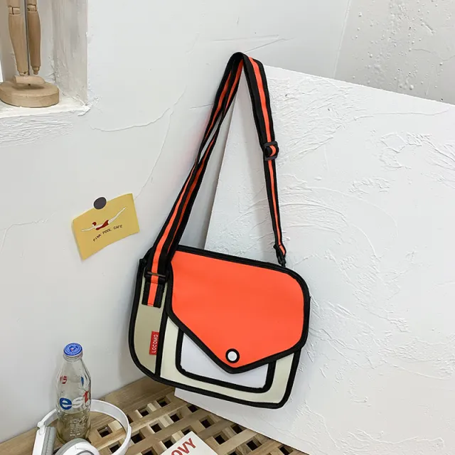 Two dimensional cute one shoulder messenger bag Orange - Shop at LoveMi