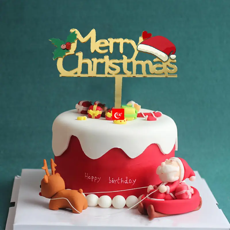 Merry Christmas hat acrylic cake topper insert