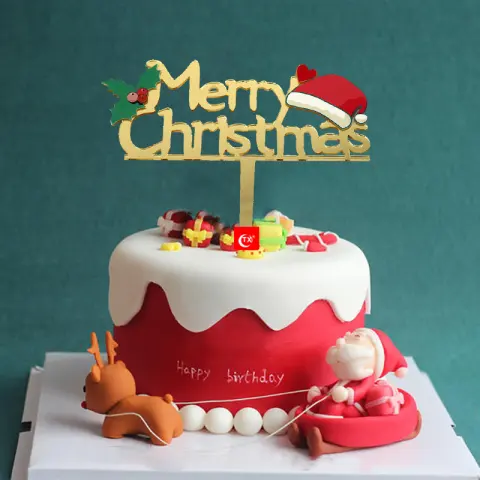 Merry Christmas Hat Acrylic Cake Topper Insert Card
