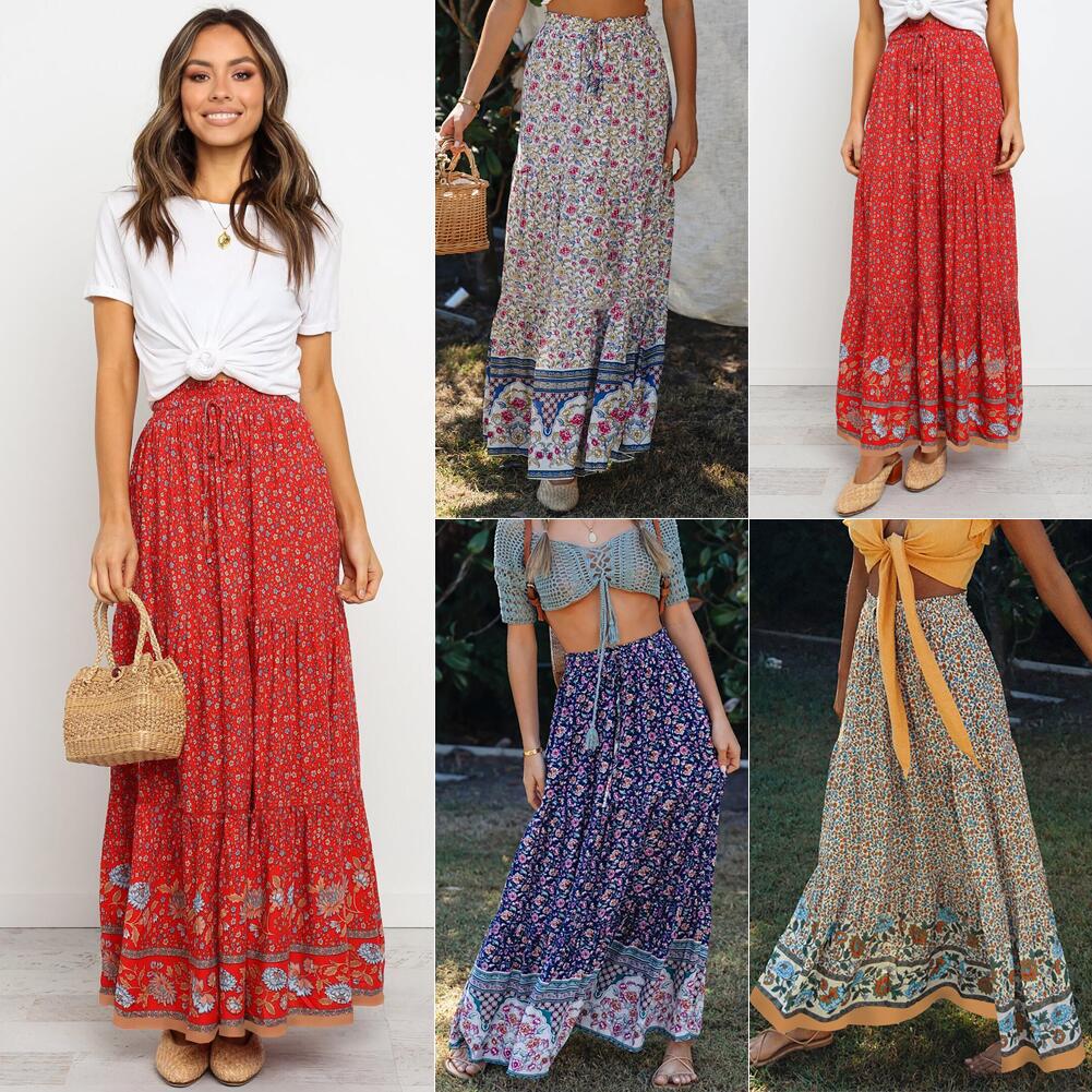 Printed elastic waist tie all-match women's skirt