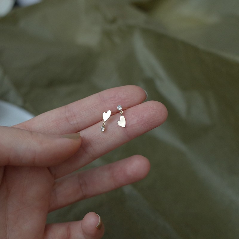 Mini Asymmetric Love Heart 925 Sterling Silver Japanese and Korean Stud Earrings