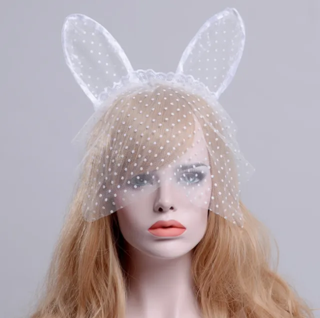 Small dot veil lace cat ears headband sex accessories White - Shop at LoveMi