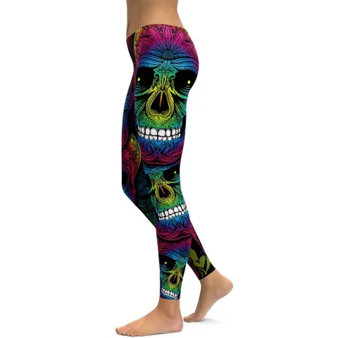 Rainbow Skull Leggings Women Plus Size Workout Casual High