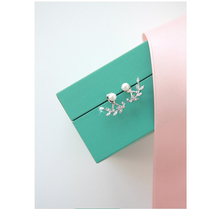 Lovely Sweet Simple Leaf Pearl Zircon Trendy Earrings