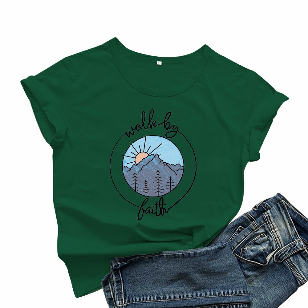 Round Neck Letter Print Top Short Sleeve Europe and America