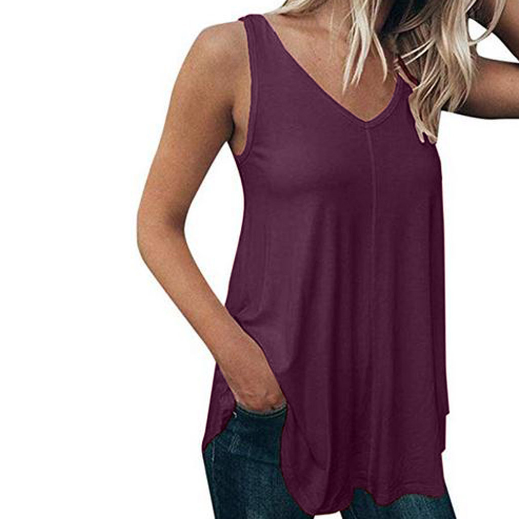Women's V-neck sleeveless solid color casual vest