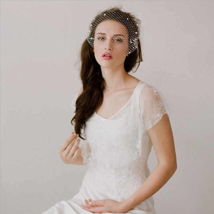 Bridal Veil Pearl Large Hole Mesh Hair Comb Short Veil Wedding Hair Accessories — foto 5
