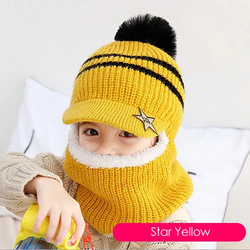 Children's neck guard one-piece woolen hat - Yellow
