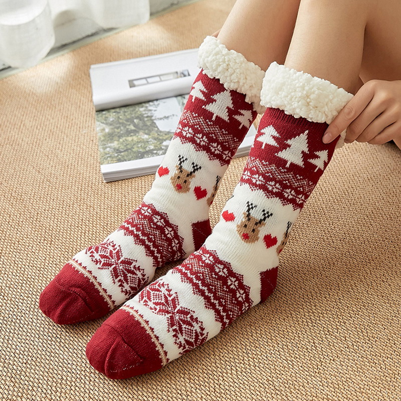 Thicken warm high tube plus velvet floor socks