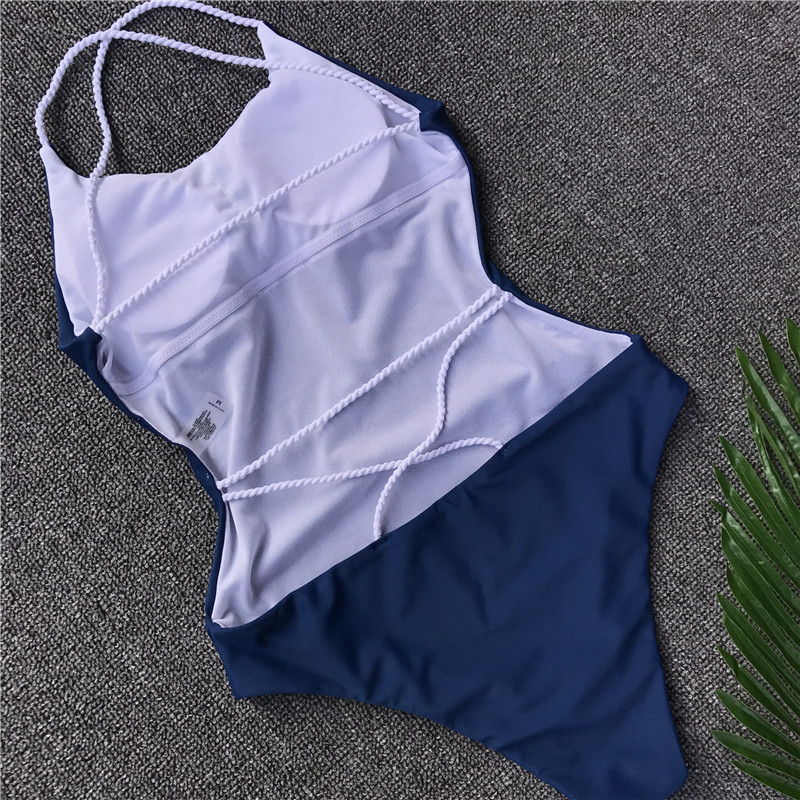 Braided solid color big backless sexy one-piece swimsuit swimsuit - Image 14