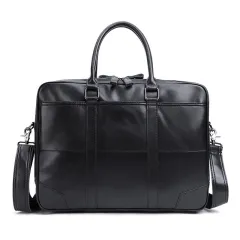 Leather Men's briefcase - Black - View 1