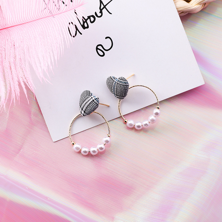 Wild Houndstooth Love Ear Studs Temperament Sweet Pearl Ring Geometric Earrings