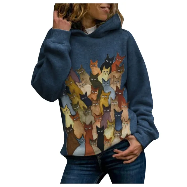 Gradient loose hood printed sweatshirt Blue - Shop at LoveMi