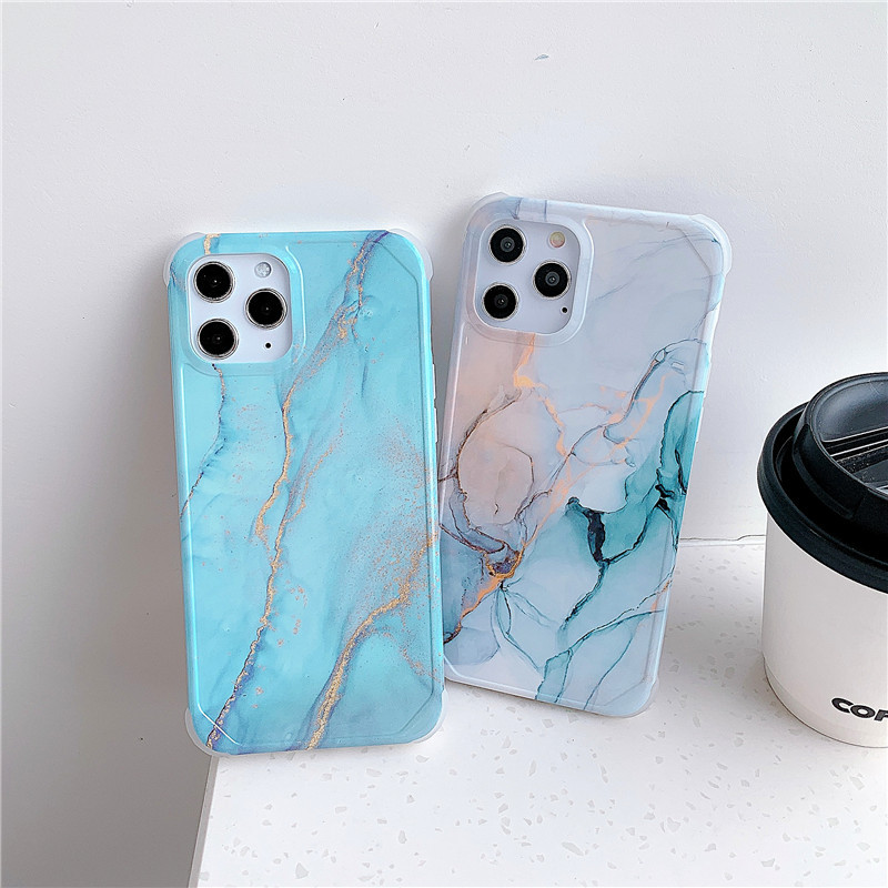 Four-corner anti-shattering gold marble mobile phone case
