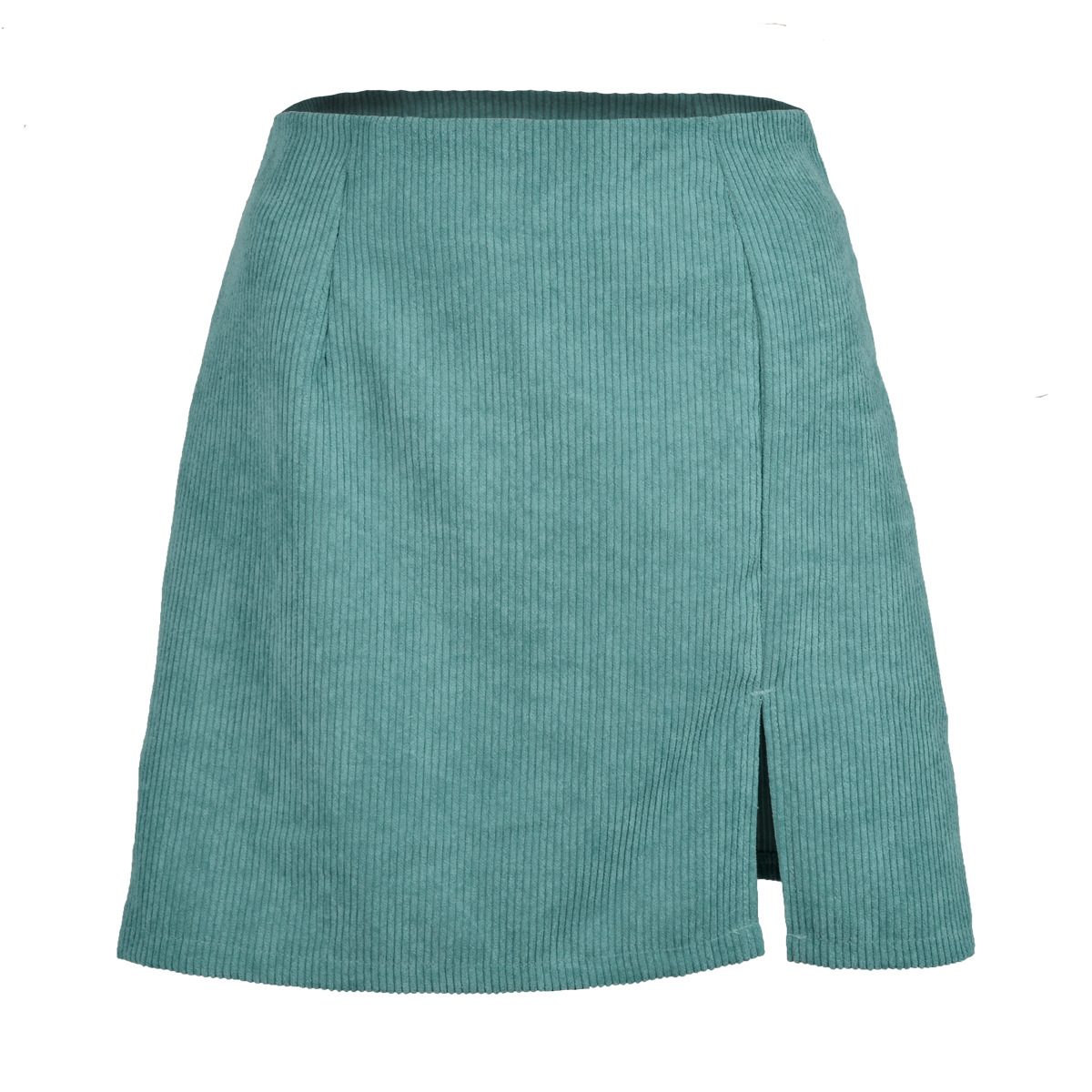 Women's high waist corduroy skirt solid color slit A line skirt Green - Shop at LoveMi