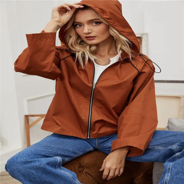 Windshield Baseball Uniform Loose Zip Cardigan Top Brown Red - Shop at LoveMi