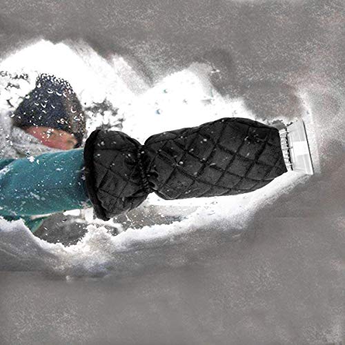 Ice scraping gloves and snow shovel for windshield