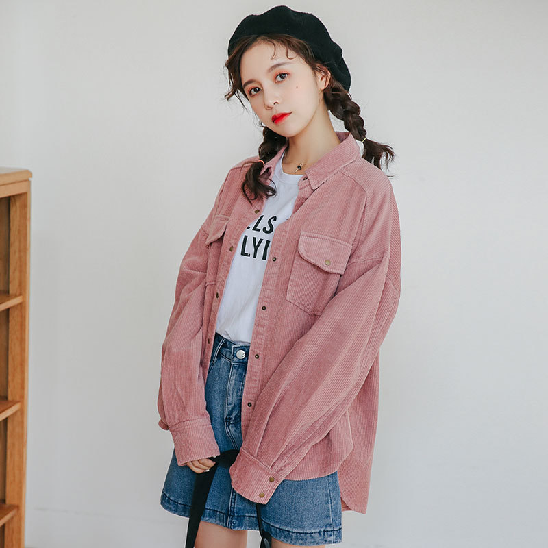 Retro Hong Kong style shirt vest women cotton corduroy