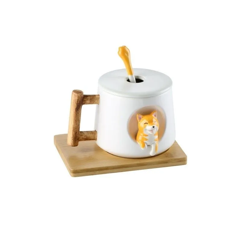 Lovers Shiba Inu Cup Corgi Ceramic Cup - White Coaster
