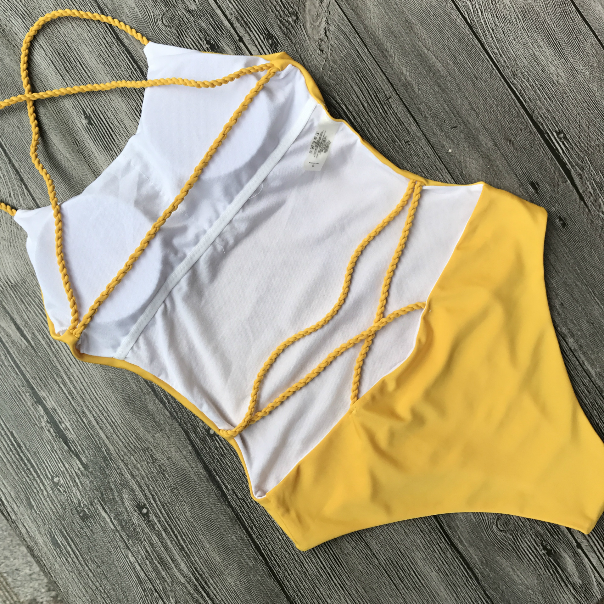 Braided solid color big backless sexy one-piece swimsuit swimsuit - Image 15