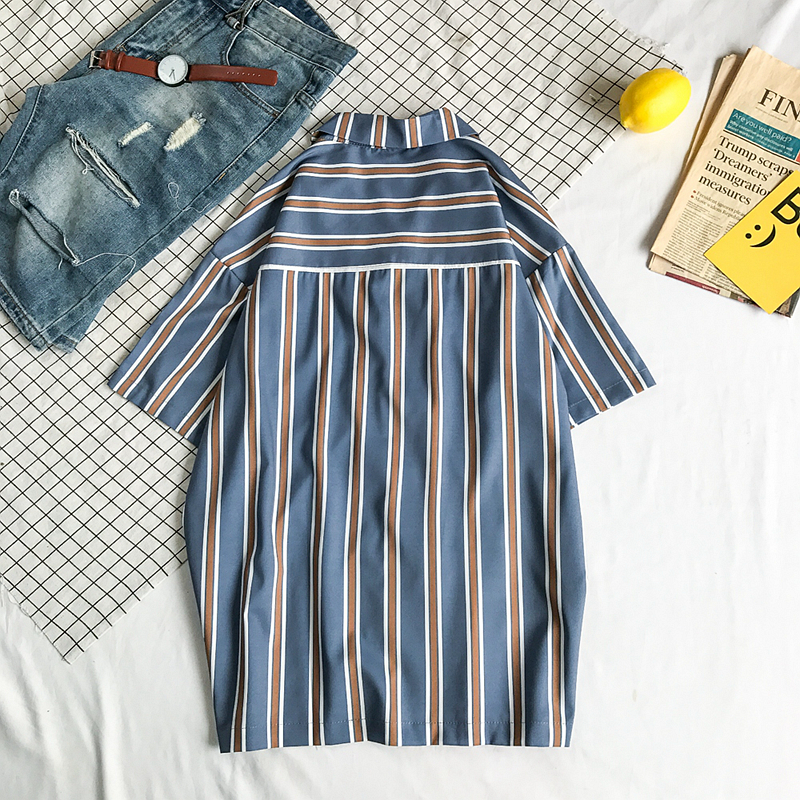 Contrast striped short sleeve loose shirt