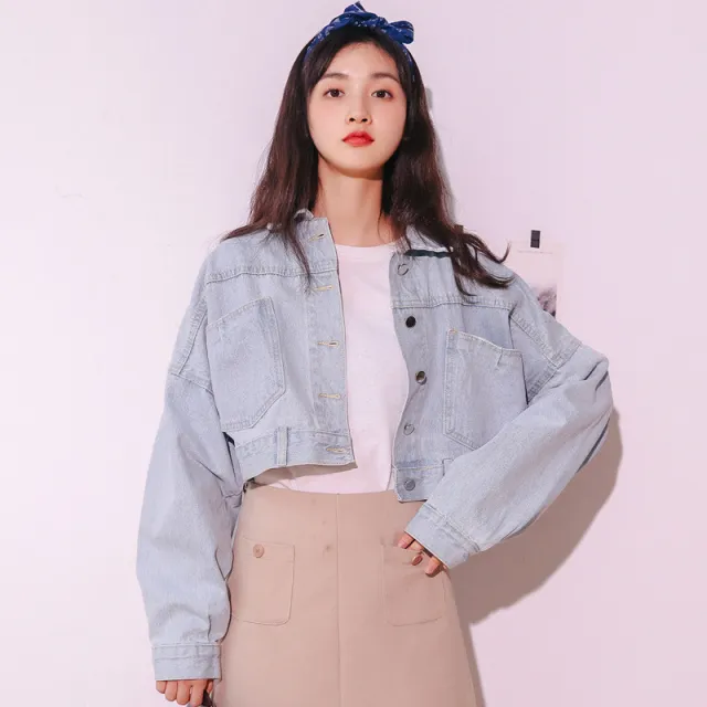 Korean Style Lace up Blouse With Long Sleeves and Short Loose Light Blue - Shop at LoveMi