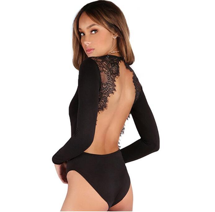 Lace Panel Long Sleeve Jumpsuit Black - Shop at LoveMi
