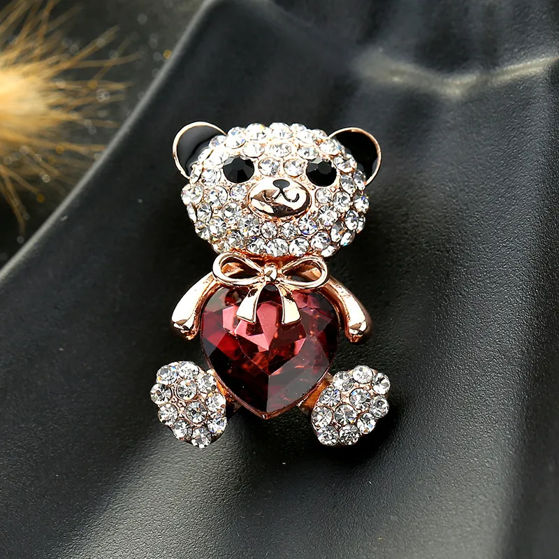 Little bear love crystal brooch female - Red