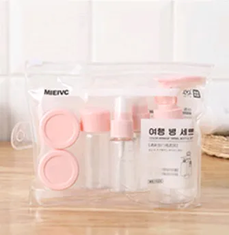 Portable Travel Set Bottle Cosmetics Empty Bottle Press Bottle Spray Bottle Small Watering Can Cosmetics Bottle Set - Pink Set Of 9